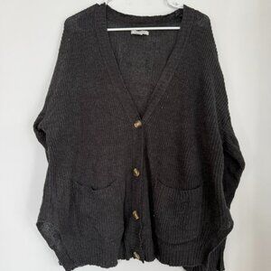 American Eagle Black Knit Cardigan Sweater Button Front Pockets L/16